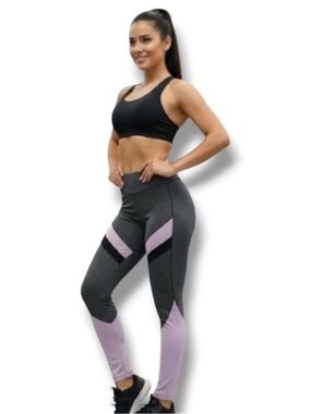 Yado Colorblock Leggings Gray Pink Black Yoga Fitness Activewear M